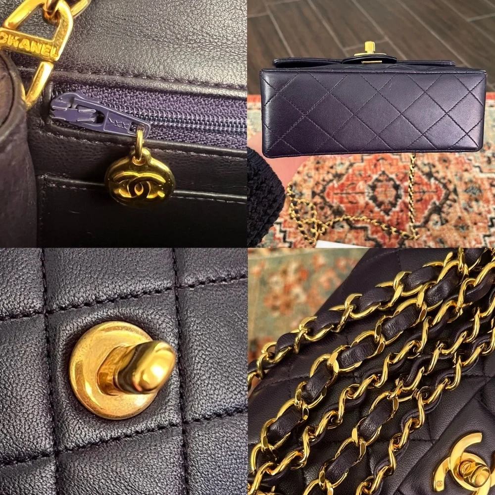 Chanel Classic Vintage Mini Square Dark Purple Flap Bag